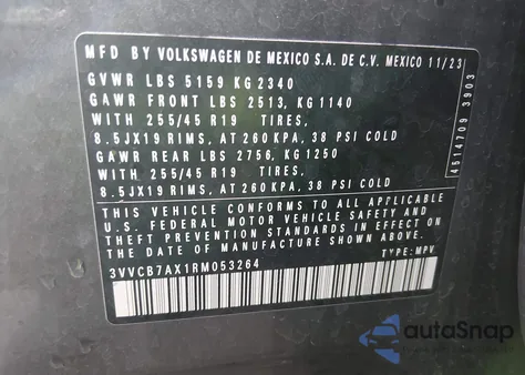 2024 Volkswagen Tiguan 2.0T Se R-Line Black из США, поврежденный, VIN 3VVCB7AX1RM053264